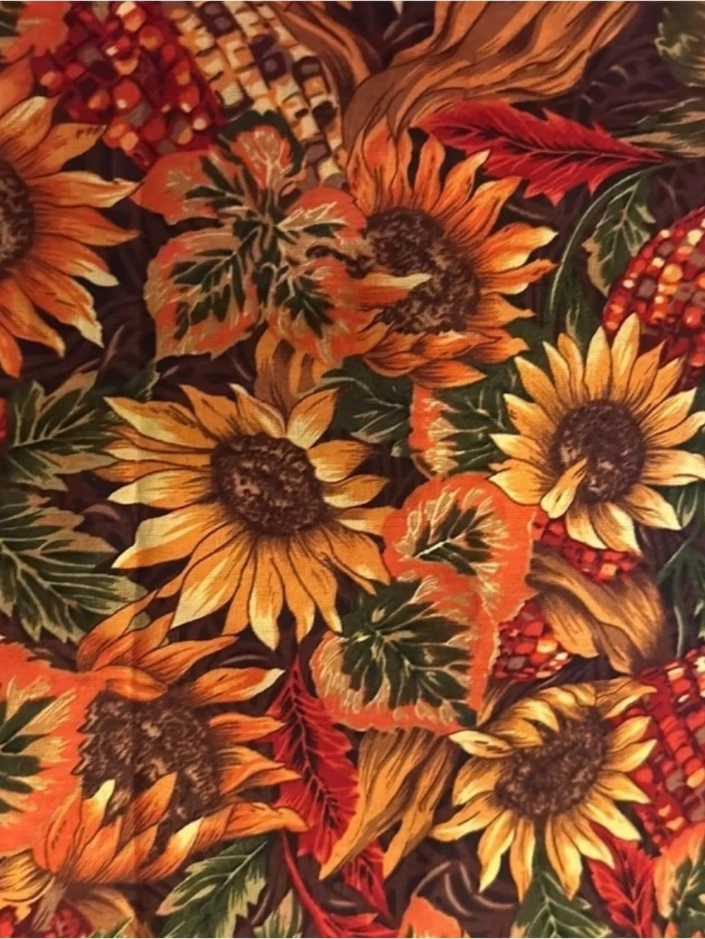 Cotton Autumn Sunflower Printed Fabric Orange & Yellow